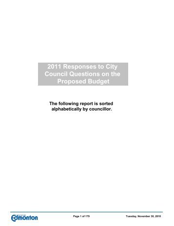 2011 Budget Questions By Councillor - City of Edmonton