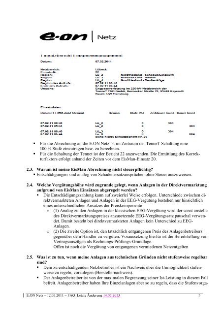 FAQ zum Einspeisemanagement 27.09.2012 ... - E.ON Netz GmbH
