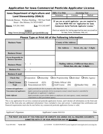Application for Iowa Commercial Pesticide Applicator License