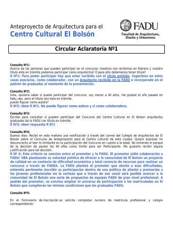 Centro Cultural El Bolsón Circular Aclaratoria Nº1 - fadu
