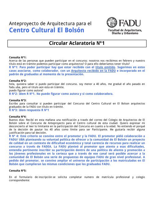 Centro Cultural El Bolsón Circular Aclaratoria Nº1 - fadu