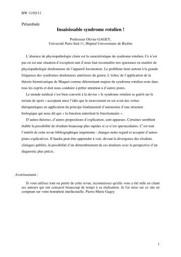 Le syndrome fÃ©moro-patellaire Revue thÃ©matique ... - site de l'ADAP