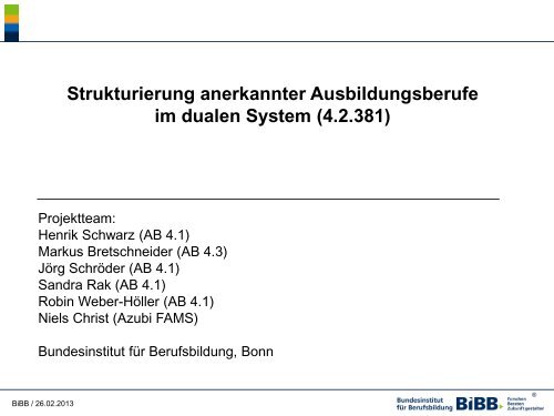 Strukturierung anerkannter Ausbildungsberufe im dualen ... - BiBB