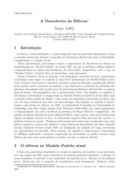 A Descoberta do Elétron Sérgio Joffily 1 Introduç˜ao 2 ... - CBPFIndex