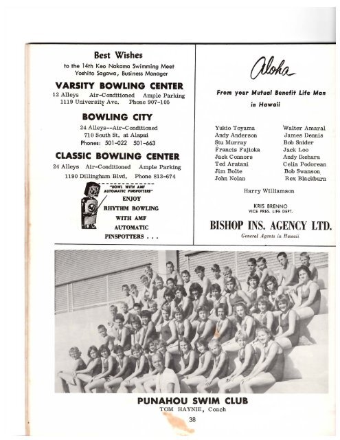 1962 Keo Nakama Invitational - Hawaii Swimming