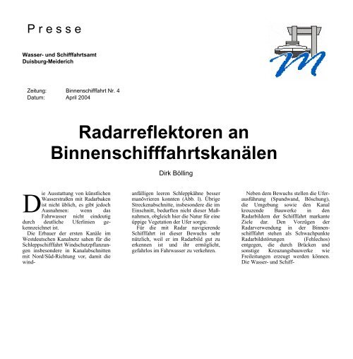 Radarreflektoren an Binnenschifffahrtskanälen - WSA Duisburg ...