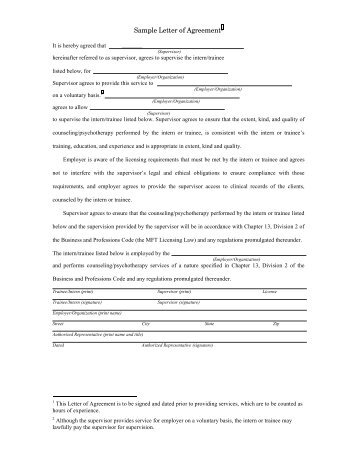 Sample Letter of Agreement - CAMFT