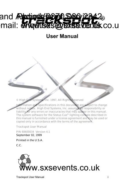 Lighting - Trackspot Manual - SXS Events