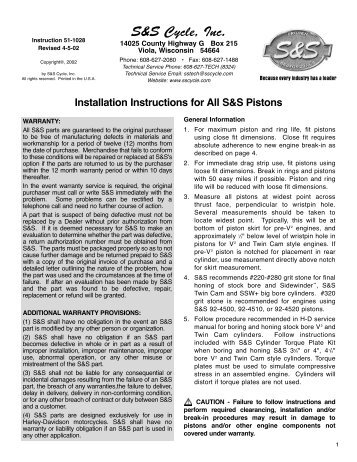 Installation Instructions for All S&S Pistons - Zodiac