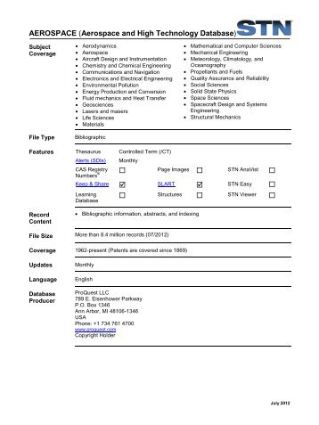 AEROSPACE Database Summary Sheet (DBSS) - STN International