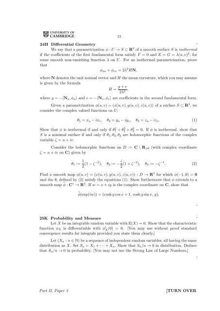 MATHEMATICAL TRIPOS Part II PAPER 3 Before you begin read ...