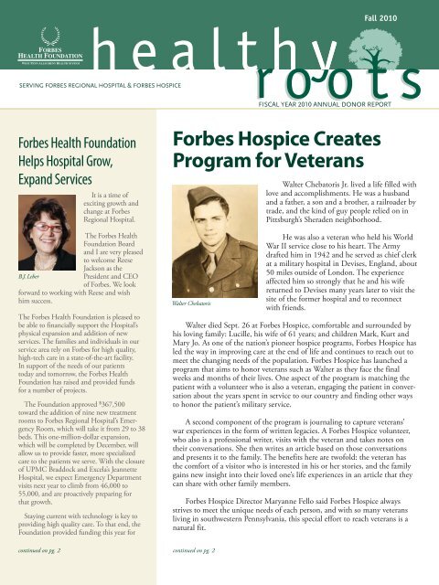 Forbes Hospice Creates Program for Veterans - West Penn ...