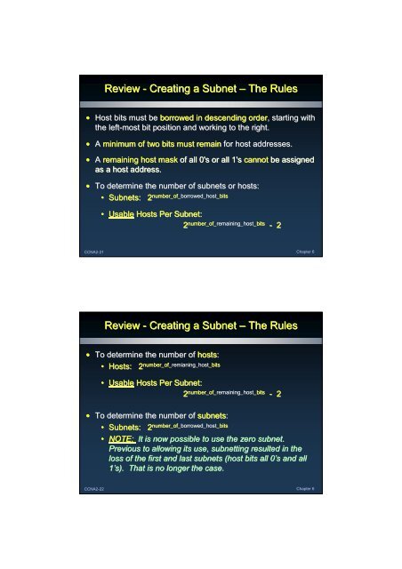 Chapter 6 Variable Length Subnet Masking (VLSM) Classless Inter ...