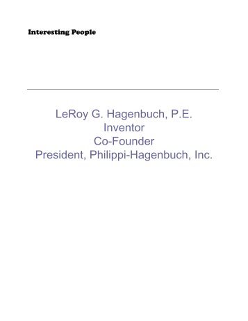 LeRoy G. Hagenbuch, PE Inventor Co-Founder President ... - Wtvp.org