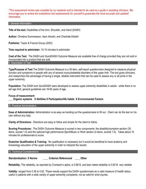 Disabilities of the Arm, Shoulder, and Hand (DASH)