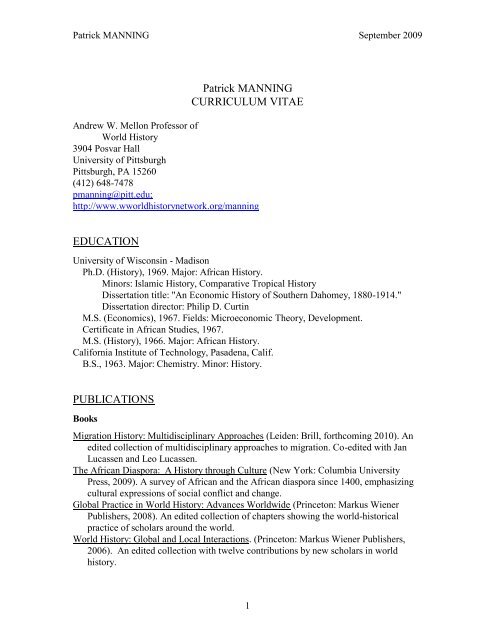 Download Manning CV. - World History Center - University of ...