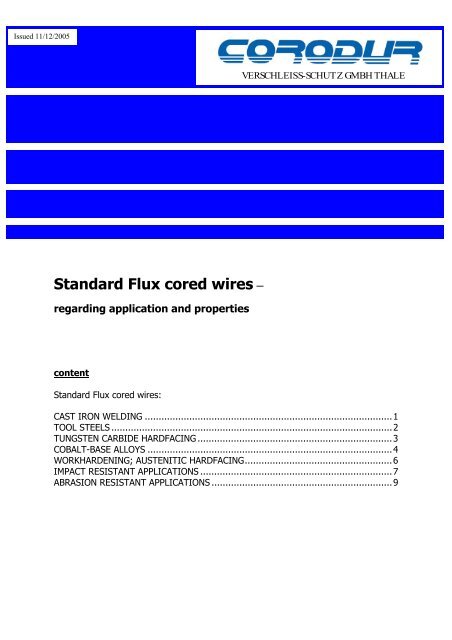 Standard Flux cored wires Ã¢Â€Â“ - Corodur VerschleiÃƒÂŸschutz Thale