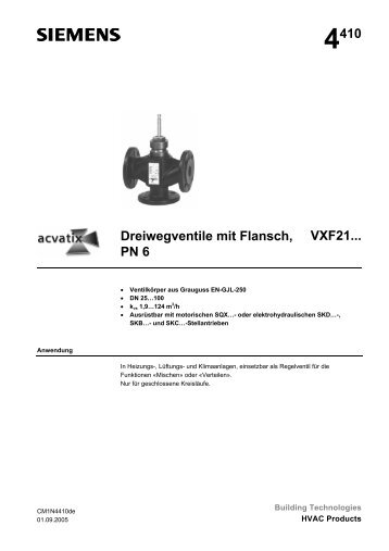 Datenblatt Dreiwegventile VXF21... mit Flansch, PN 6 - Siemens ...