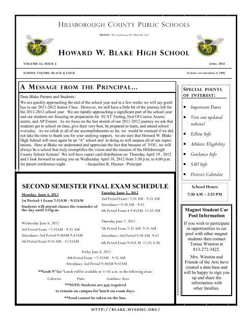 Second Semester Final Exam Schedule