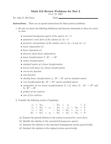 Math 212 Review Problems for Test 2