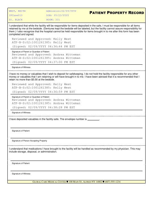 INPATIENT FACE SHEET