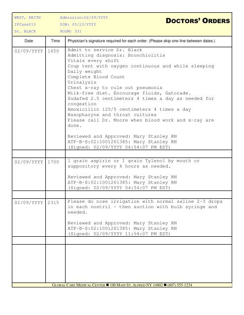 INPATIENT FACE SHEET