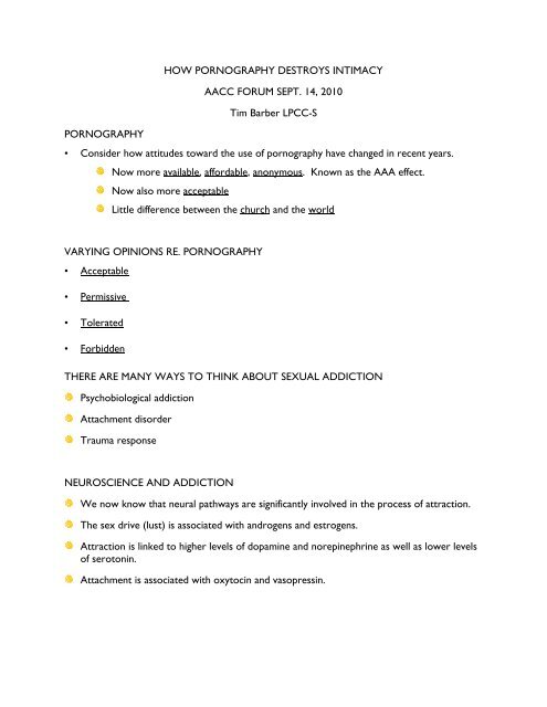 Levels Of Porn - AACC Forum Porn & Marriage Handout