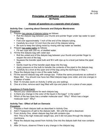 Principles of Diffusion and Osmosis - Mr. Croft's