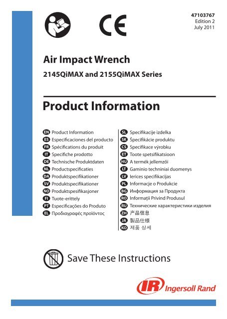 Product Information Air Impact Wrench 2145QiMAX Ingersoll Rand
