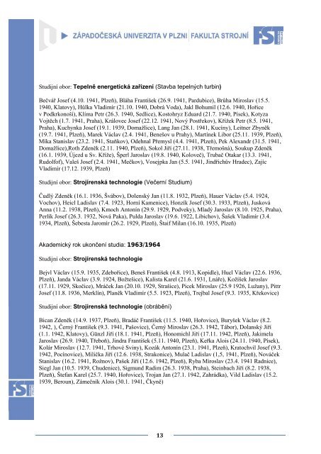 seznam absolbventÅ¯ - Fakulta strojnÃ­ - ZÃ¡padoÄeskÃ¡ univerzita v Plzni
