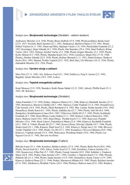 seznam absolbventÅ¯ - Fakulta strojnÃ­ - ZÃ¡padoÄeskÃ¡ univerzita v Plzni