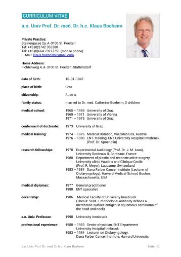 Curriculum vitae - Univ. Prof. Dr. Dr.hc Klaus Böheim