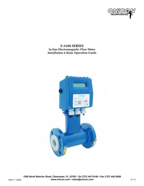 F 3100 Series Inline Electromagnetic Flow Meter Manual Onicon