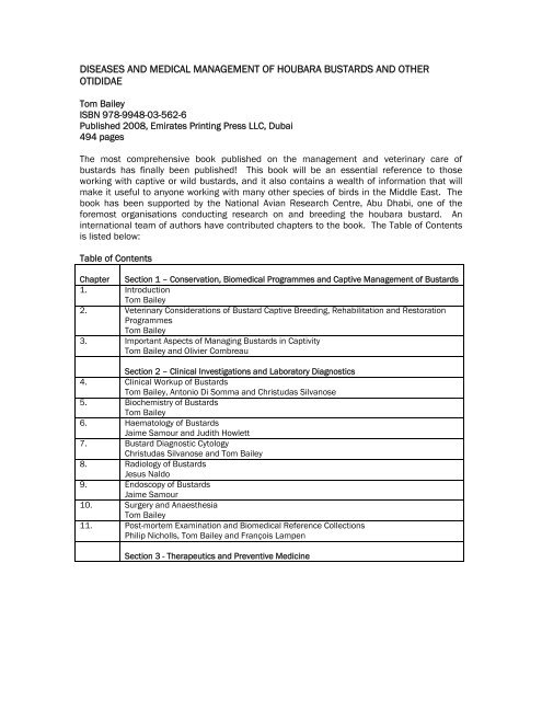 DISEASES AND MEDICAL MANAGEMENT OF HOUBARA