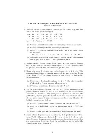 MAE 121 - IntroduÃ§Ëao `a Probabilidade e `a EstatÄ±stica I 3a Lista de ...