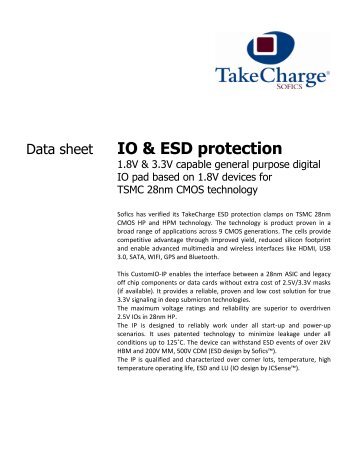 Datasheet - TSMC 28nm 3.3V IO protection - Sofics