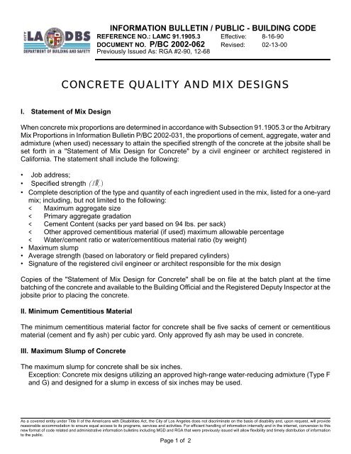 IB-P-BC 2002-062 Concrete Mix Design. - ladbs