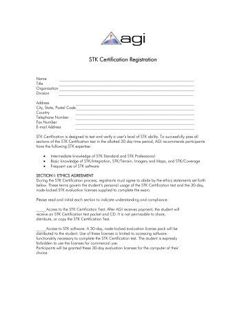 STK Certification Registration - AGI