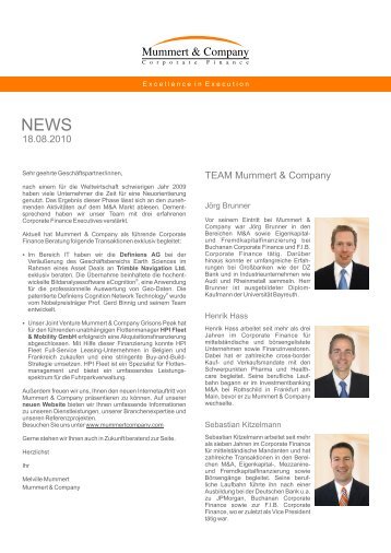 News 08/2010 - Mummert & Company Corporate Finance