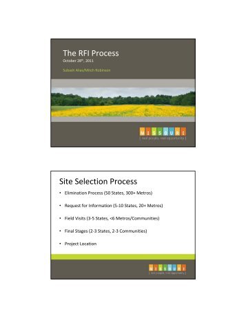 The RFI Process Site Selection Process