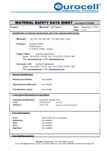 eurocell® material safety data sheet - Europerl