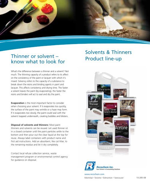 Solvents and Thinners Brochure