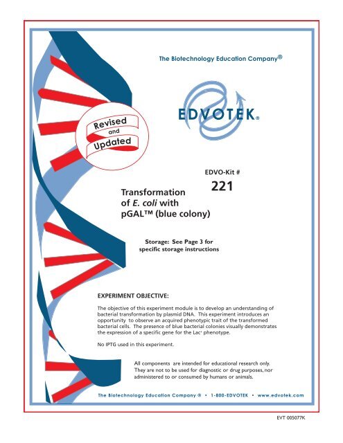 221 Transformation of E. coli with pGALâ¢ (blue colony) - EDVOTEK
