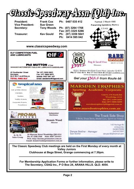 CSAQ Newsletter August 2012 - Classic Speedway Assn QLD