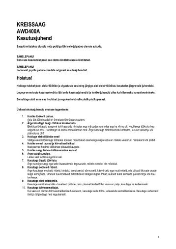 KREISSAAG AWD400A Kasutusjuhend - TÃ¶Ã¶riistamarket