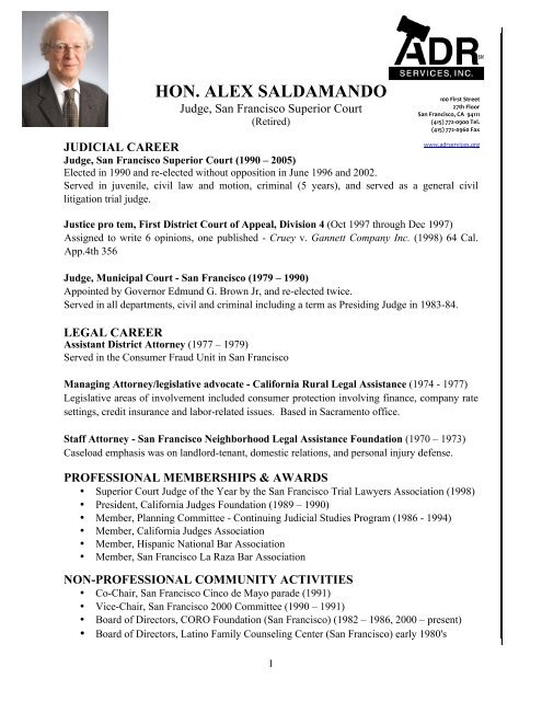 Hon. Alex Saldamando Resume - ADR Services, Inc.