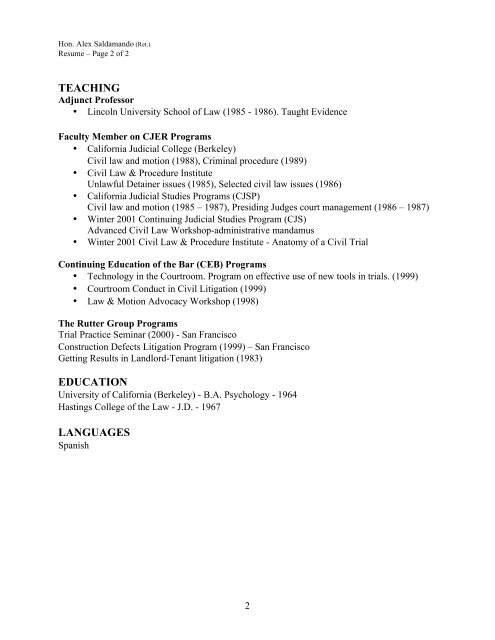 Hon. Alex Saldamando Resume - ADR Services, Inc.