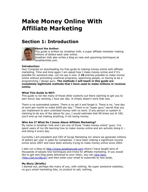 Make Money Online With Affiliate Marketing - Jonathan Volk