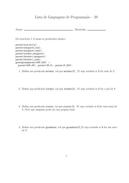 Lista de Linguagens de Programaç˜ao – 20 - UFMG