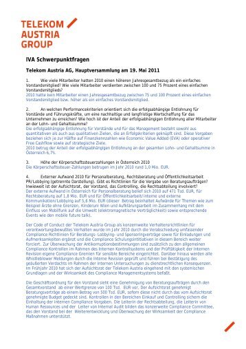 IVA Schwerpunktfragen - Telekom Austria Group